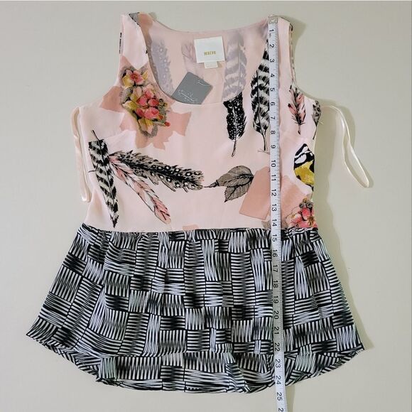 Maeve for Anthropologie Women's Silk Pink Finely Feathered Peplum Blouse - Picture 5 of 11